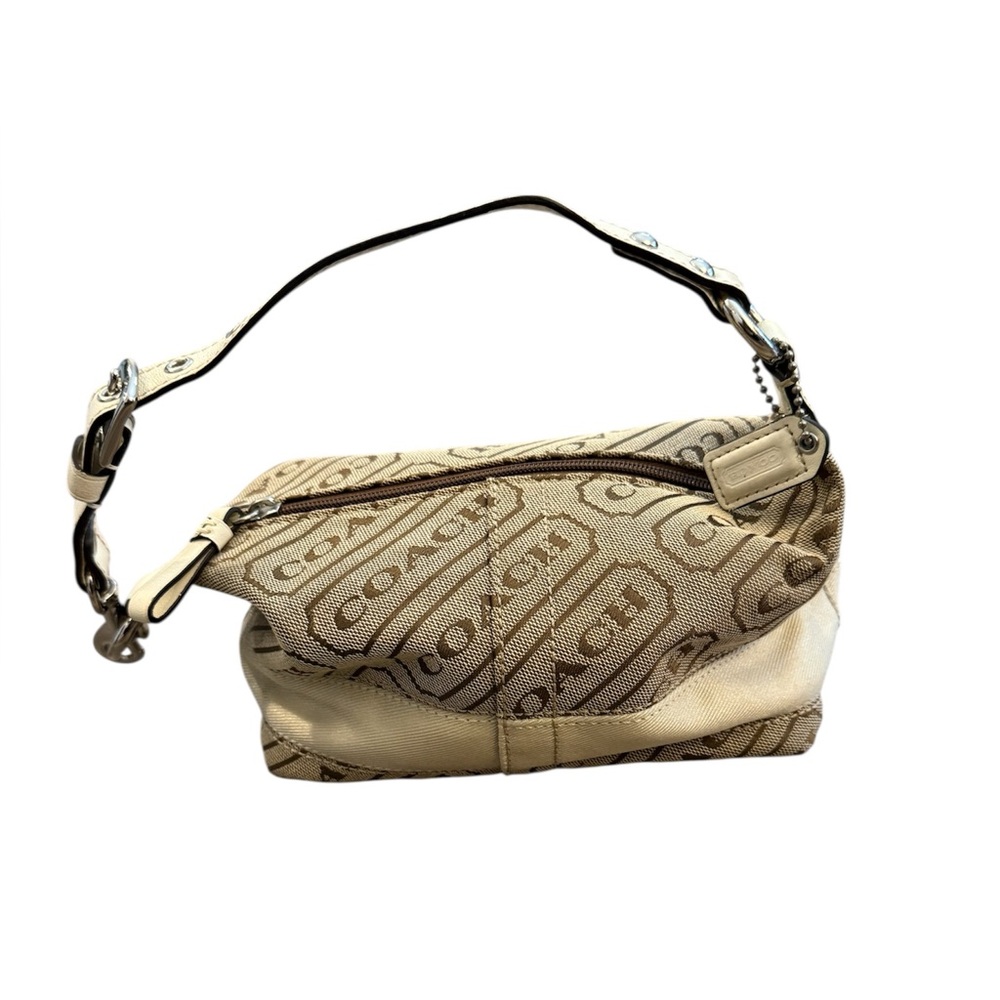 COACH Signature Tan White Demi Mini Pochette Baguette Logo Striped Purse Bag Y2K - Picture 3 of 14